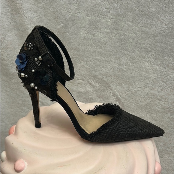 Zara Black and Blue Floral Stiletto Heels Size 7 - Picture 6 of 11